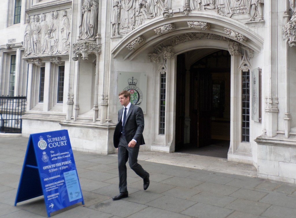 ClientEarth's Alan Andrews emerges from the Supreme Court following the judgement this morning (April 29)